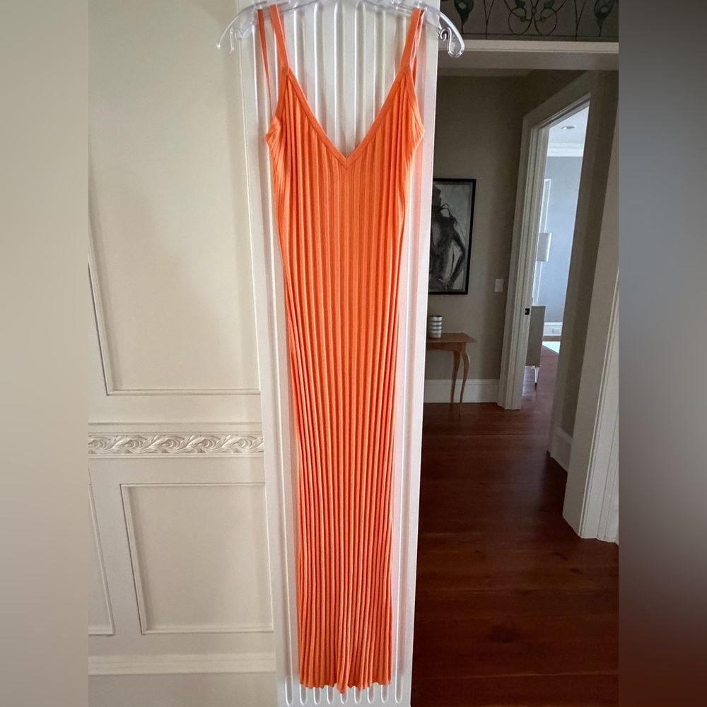 Ronny Kobo Collection Orange Ribbed V-Neck Maxi Dress